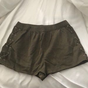 Olive Green Velvet Shorts